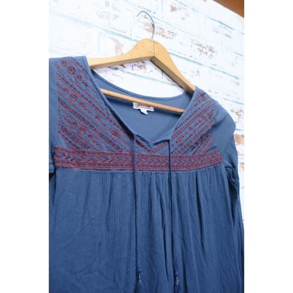 Cape Juby Flowing Long Sleeve Embroidered Tassle Peasant Boho Blouse - Picture 5 of 9